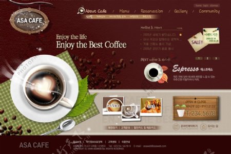 韩国咖啡食品网站PSD模版