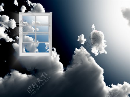 云朵与窗户图片