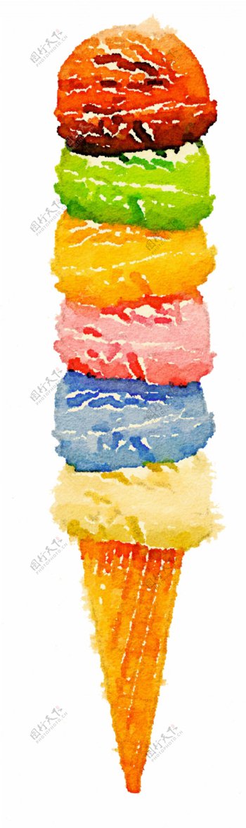 夏天元素水彩手绘清新风格甜筒冰激凌