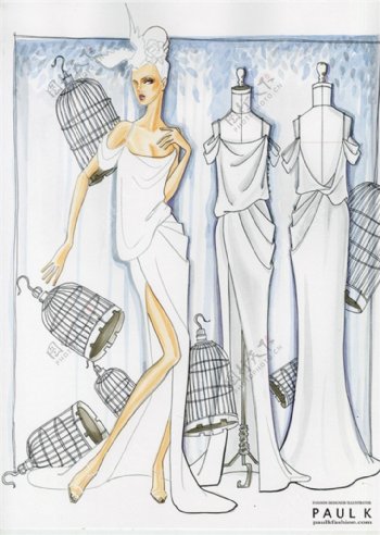 3款白色长裙女装设计图