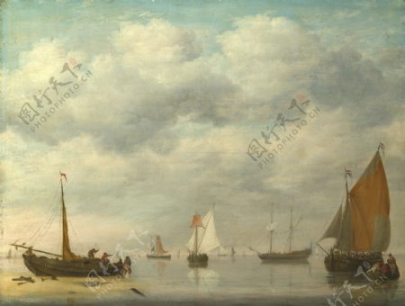 海上帆船油画图片
