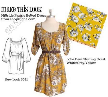 黄色花朵连衣裙设计图