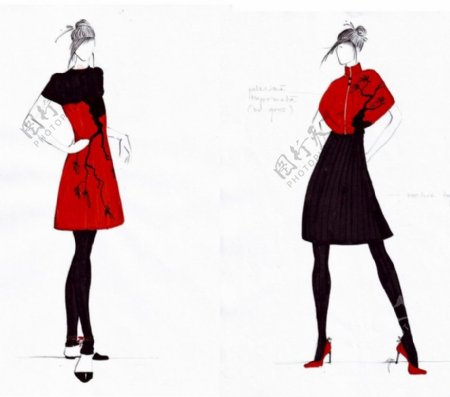 红黑双拼色连衣裙设计图