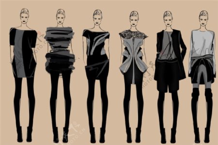 6款黑色女装设计效果图