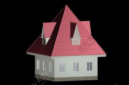 MAX红色屋顶别墅3D模型