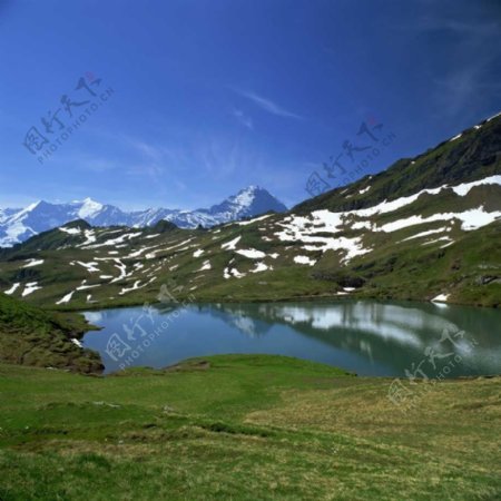 湖边草地自然景观图片