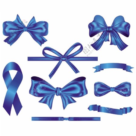 9款蓝色蝴蝶结和丝带矢量素材