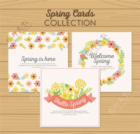 3款春季花卉卡片矢量图