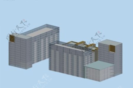 现代商业大楼建筑群3D模型图.