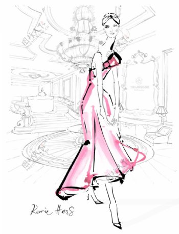 粉色抹胸连衣裙设计图
