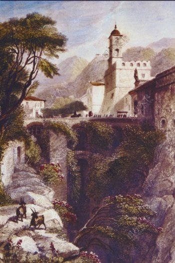 古堡风景油画图片