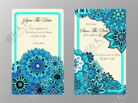 蓝色花朵邀请函设计图片