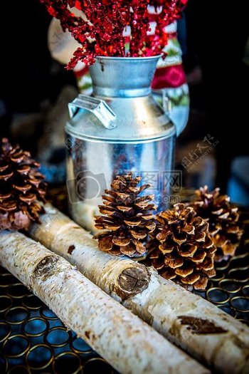 木材度假乡村装饰圣诞节国家装饰松树圆锥
