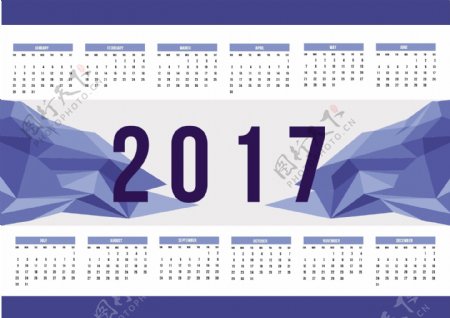 2017个蓝色多边形的日历