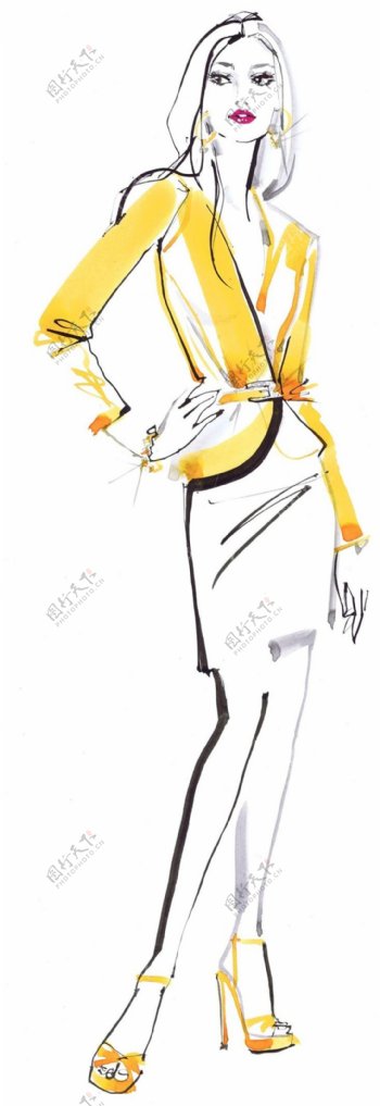 黄色职业女装设计图