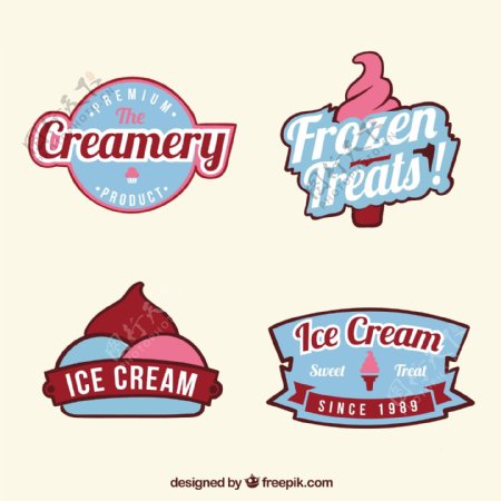 粉红色细节的冰淇淋徽章图标