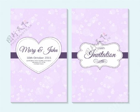 紫色心形花边婚礼贺卡矢量素材