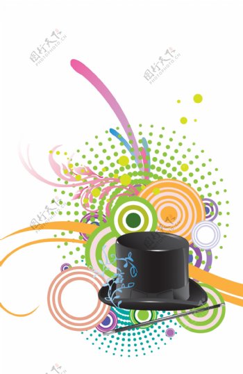 魔术帽与时尚装饰图案PSD分层素材