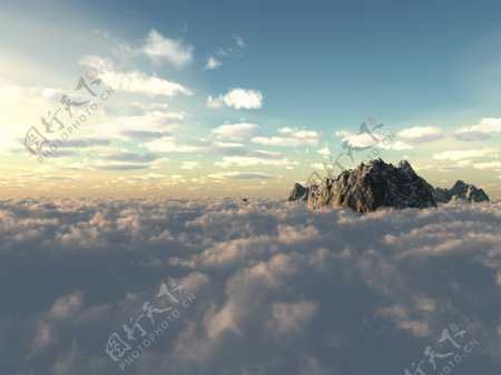 白云中的山峰图片