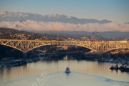 山水云船桥河悬挂桥西雅图极光桥