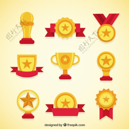 各种金色奖杯和奖牌