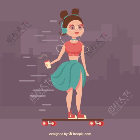 现代女孩在她的滑冰