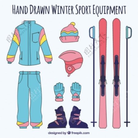 手绘滑雪设备