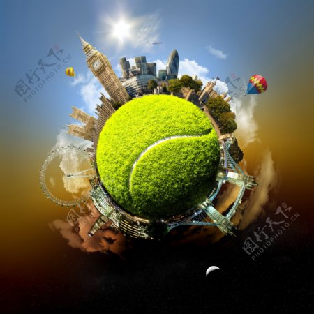炫酷网球上的世界图片