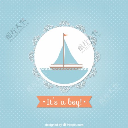 创意帆船迎婴派对卡片矢量图