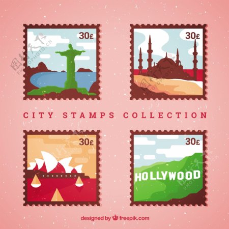 各种城市邮票图标