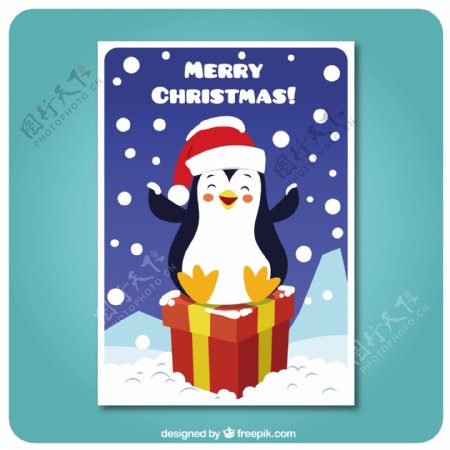 一张小企鹅的礼物卡