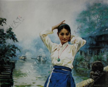 江南水乡油画图片