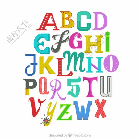 26个彩色英文字母艺术字矢量图