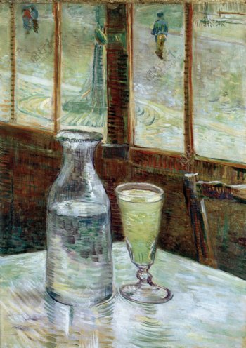 油画玻璃瓶与杯子图片