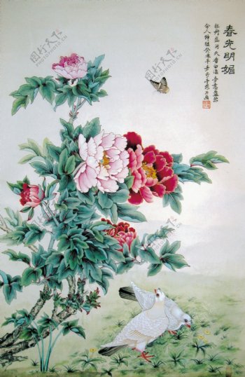 牡丹花卉油画图片