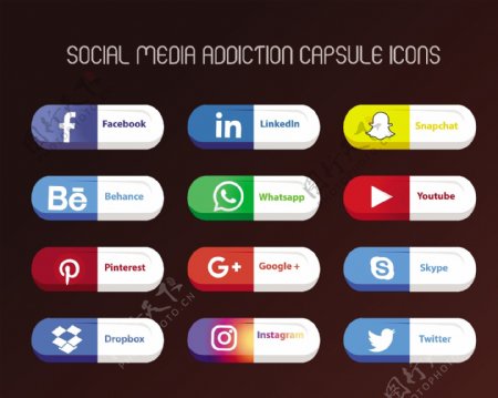 胶囊形状各种社交媒体图标