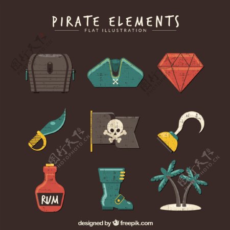 手绘各种海盗元素矢量素材