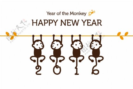 2016年可爱猴子贺卡矢量素材图片