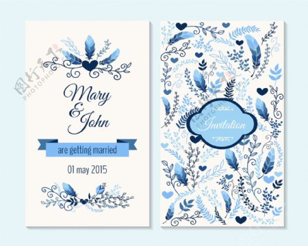 蓝色背景植物花卉卡片邀请函