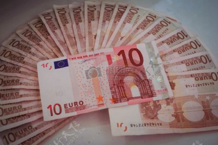 10欧元钞票组成的扇形