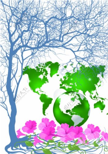 简约抽象绿色生态地球海报