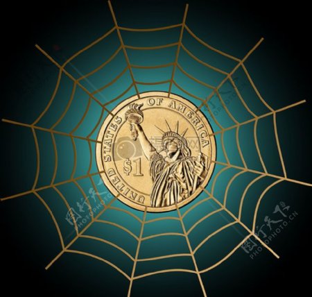 蜘蛛网里的1美元硬币