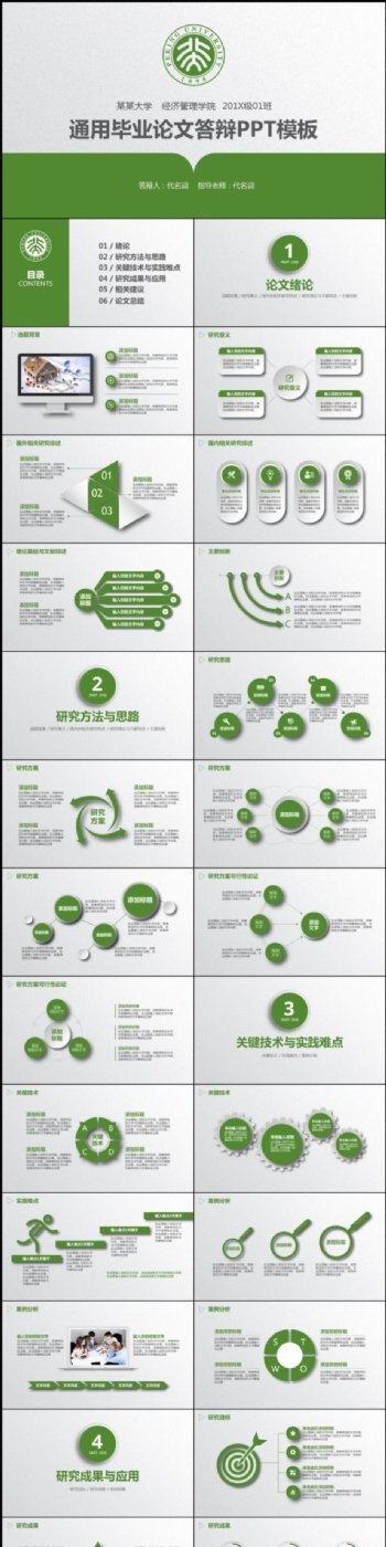 绿色清新简洁毕业论文答辩通用PPT模板