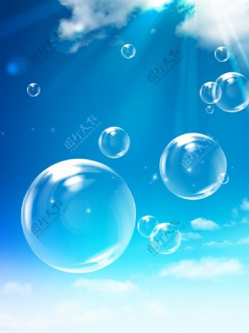 蓝天下的透明泡泡PSD分层素材
