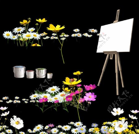 花朵油漆桶画架