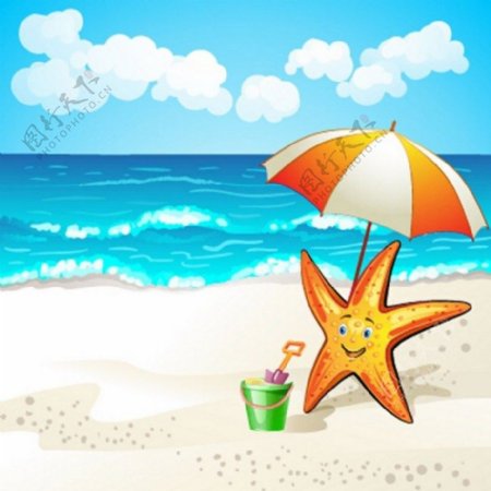 夏日暑假海滩海皇星背景图