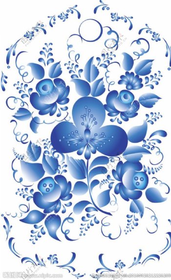 蓝色花纹花卉