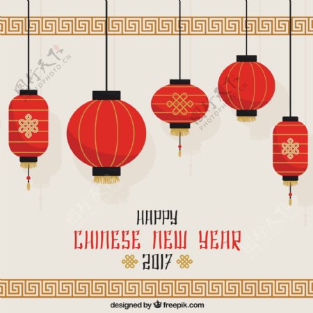 中国新年背景挂灯笼