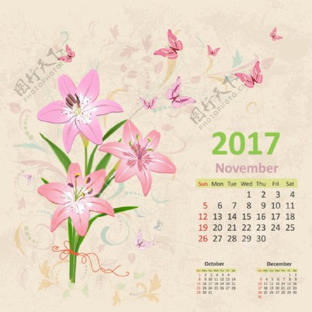 粉色花朵台历设计图片
