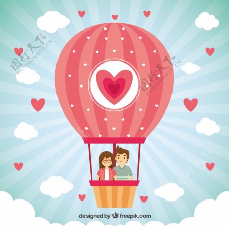 热气球浪漫情人节卡通矢量图素材